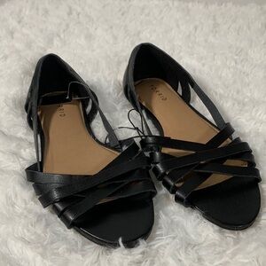 Torrid Black Strappy Peep Toe Flats NWT